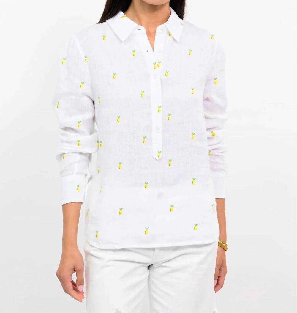 NEW IVY JANE linen lemon long sleeve top in white
